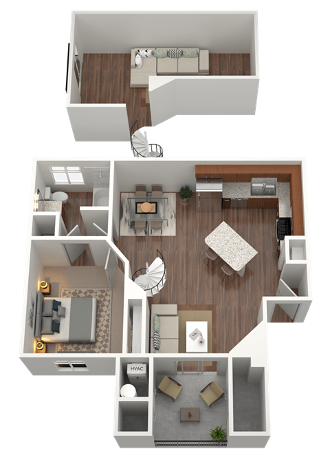 Floor plan for 1 bed, 1 bath, 1020 sqft
